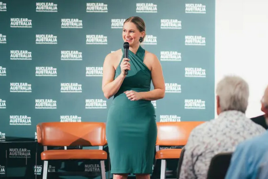 A former Miss America takes her nuclear sales pitch to audiences in Australia